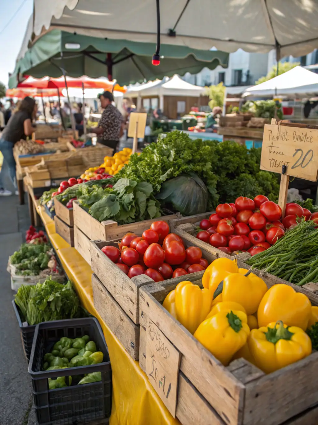 A vibrant photograph capturing the bustling atmosphere of the annual Palhàs apple fair, showcasing vendors selling apples and apple-related products, with attendees enjoying the festivities in the background.